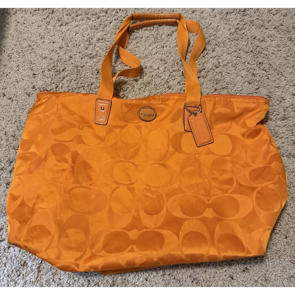 COACH Getaway Signature Orange Packable Weekender Bag #F77321 With Snap In Bag